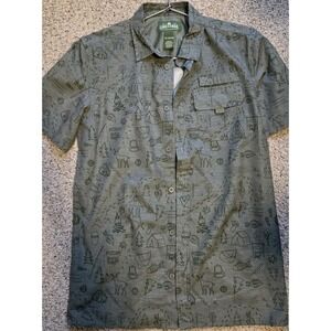 Lake & Trail Boys XL 14/16 Outdoor Camping Print Button Up Shirt Style Green